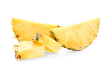 Slices of juicy pineapple on white background