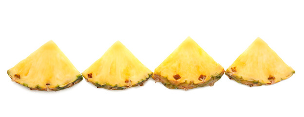 Slices of juicy pineapple on white background