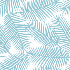 light blue palm leaves on a white background exotic tropical hawaii pastel seamless pattern vector - 208352046