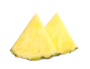 Slices of ripe pineapple on white background