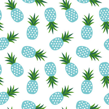 blue pineapple with triangles geometric fruit summer tropical sweet exotic pattern on a white background seamless vector
