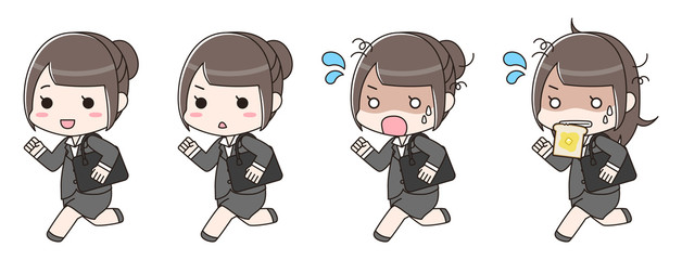 鞄を持って走るスーツの女性　セット