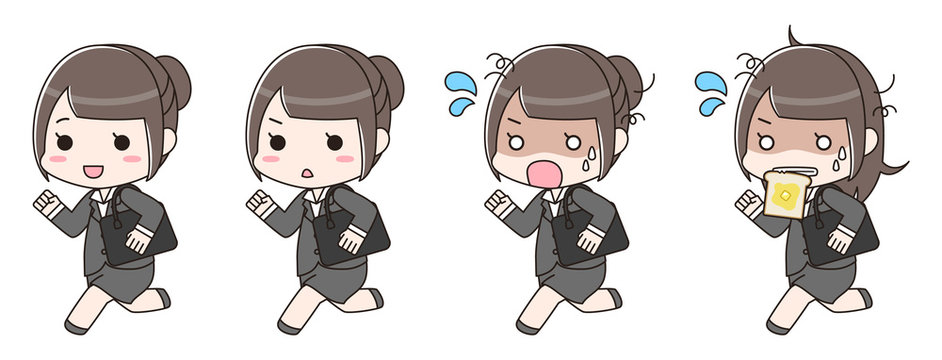 鞄を持って走るスーツの女性　セット