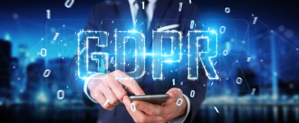 Businessman using digital GDPR interface 3D rendering