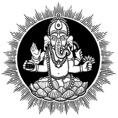 Fototapeta na wymiar Vector illustration of Ganesha. Hindu god elephant Ganesha. Lineart.