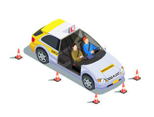 Instructor Car Isometric Composition