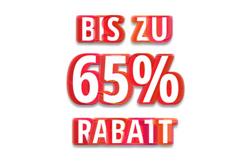 bis zu 65% Rabatt - weißer Hintergrund rote Schrift für Symbol / Schild