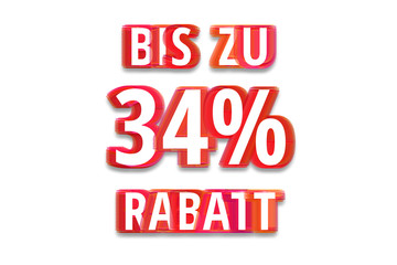 bis zu 34% Rabatt - weißer Hintergrund rote Schrift für Symbol / Schild