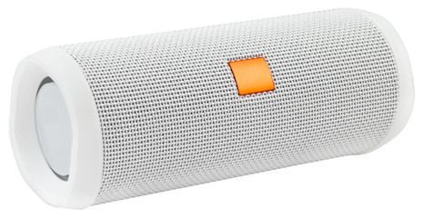 White horizontal bluetooth speaker isolated on white background.