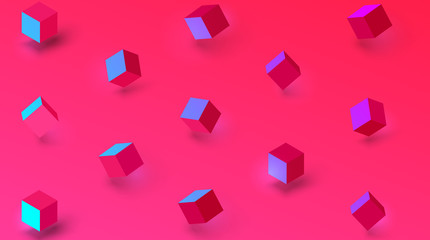Pink textured background with geometric 3d cubes pattern.
