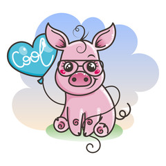 Cute cartoon baby pig in a cool sunglasses