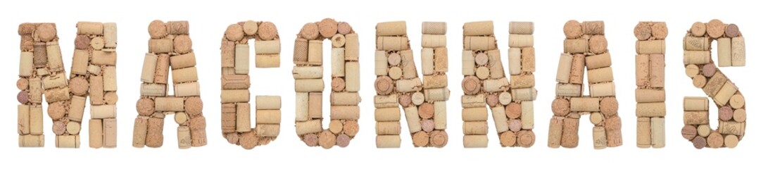 Appellation of France Maconnais made of wine corks Isolated on white background