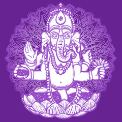 Fototapeta na wymiar Vector illustration of Ganesha. Hindu god elephant Ganesha. Lineart.