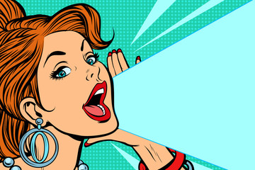 Lady announces and promotes © studiostoks