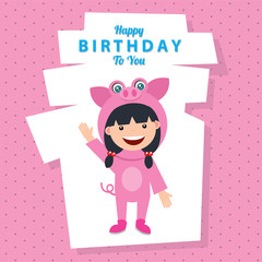birthday card template with kids in pig costume