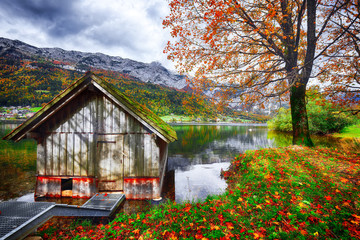 Alpine meadows at autumn near Grundlsee lake.