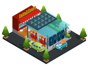 Isometric Gas And Charger Station Template