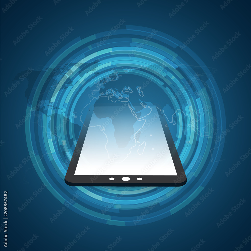 Poster mobile computing and networks concept with world map - abstract global digital connections, technolo