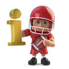 Vector 3d American footballer holding a gold information symbol