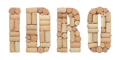 Italian lake Idro made of wine corks Isolated on white background