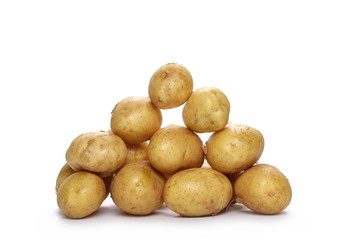 Young organic potatoes isolated on white background