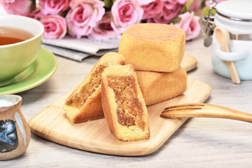 Taiwan pineapple pastry cake on wooden plate