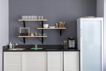 Modern kitchen interior black gray white colors