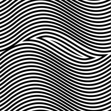 Abstract vector seamless op art pattern. Monochrome graphic black and white ornament. Striped optical illusion repeating texture. © sebos