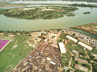 Aerial Drone view of niarela Quizambougou Niger Bamako Mali