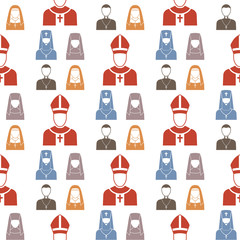Christianity religion vector pastor religionism flat illustration holy silhouette praying religionary christian faith religionist priest church traditional culture seamless pattern background.