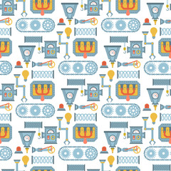 Machine parts mechanism vector mechanical manufacturing work seamless pattern background gear equipment industry technical machining engine illustration.
