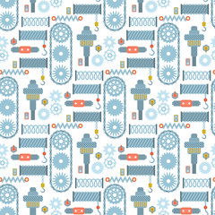 Fototapeta premium Machine parts mechanism vector mechanical manufacturing work seamless pattern background gear equipment industry technical machining engine illustration.