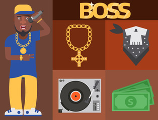 Hip hop man accessory musician vector accessories microphone breakdance expressive rap modern young fashion person adult people illustration.