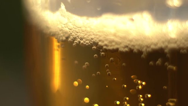 Beer Bubbles, Glass Sleeve Macro Close Up, Slow Motion