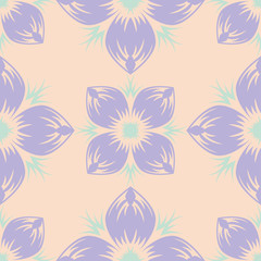 Floral seamless pattern. Beige background with violet and blue flower elements