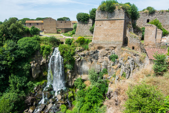 Nepi in Lazio, Italy. The waterfalls near Borgia Castle