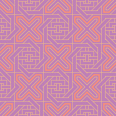 Geometric seamless background. Bright colored elements on violet background