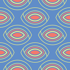 Blue geometric seamless background. Bright multi colored design with red and yellow pattern