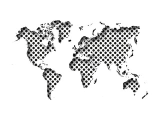 Map of World cut into paper with inner shadow isolated on dotted background. Vector illustration with 3D effect.