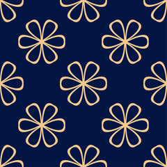 Fototapeta na wymiar Golden floral seamless pattern on blue background