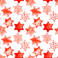 Seamless Watercolor Stars Pattern. Magic Festive Background. Hand Drawn Doodle Stars. Baby Design. Abstract Rapport for Wallpaper, Textile, Linen, Wrapping, Posters, Cards, Banner. New Year, Birthday 