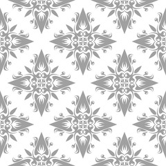 Gray floral pattern on white. Seamless background