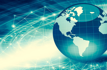 Best Internet Concept of global business. Globe, glowing lines on technological background. Wi-Fi, rays, symbols Internet, 3D illustration