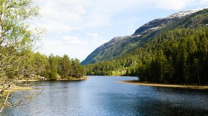 Late afternoon view over the lake Tveitevatnet in Telemark, Norway.