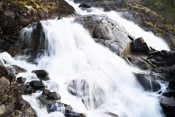 The Langfossen waterfall just outside Etne in Hordaland, Norway.
