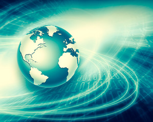 Best Internet Concept of global business. Globe, glowing lines on technological background. Wi-Fi, rays, symbols Internet, 3D illustration