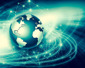 Best Internet Concept of global business. Globe, glowing lines on technological background. Wi-Fi, rays, symbols Internet, 3D illustration