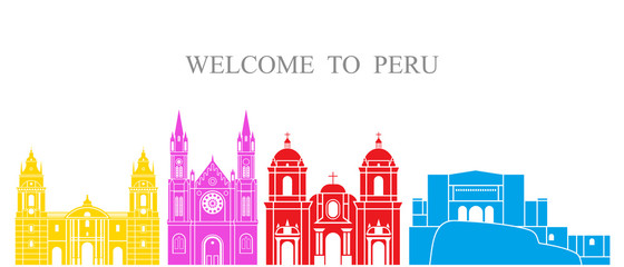 Peru set.  Isolated  Peru architecture on white background - obrazy, fototapety, plakaty