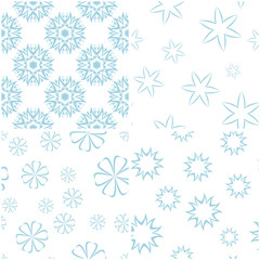 Floral patterns. Set of light blue elements on white. Seamless backgrounds