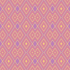 Geometric violet seamless pattern. Bright colored background with pink and yellow elements